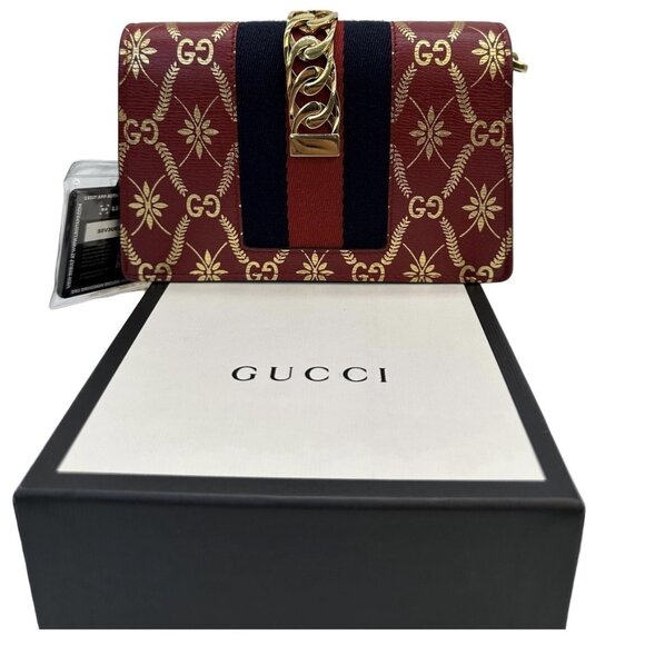 Gucci Red Sylvie Super Mini w/Gold Shoulder Chain - Picture 1 of 10